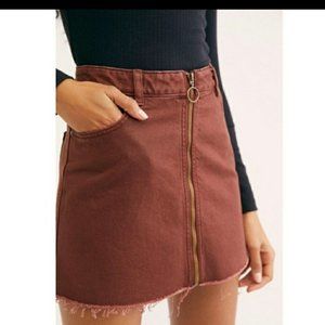 Free People We the Free Rust Denim Front Zip-it up Mini Skirt I Size 26